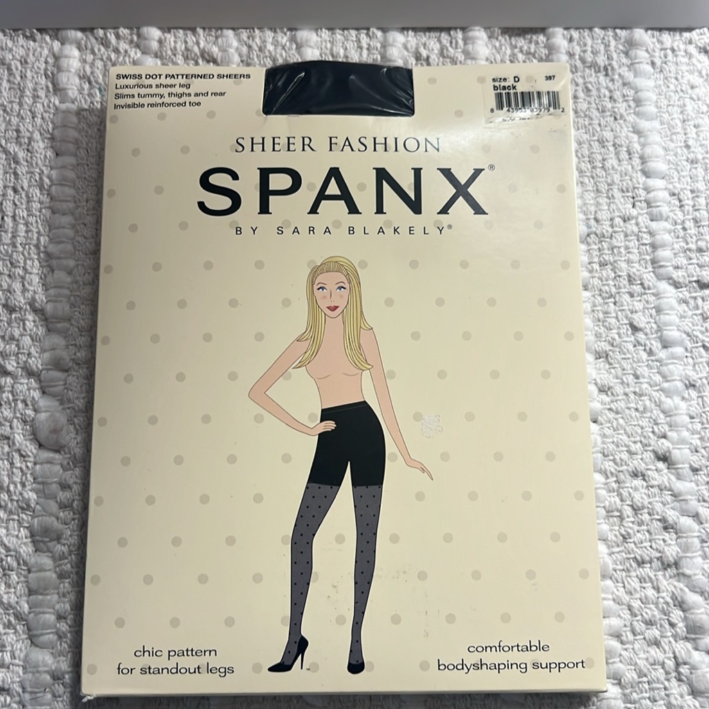 Spanx Swiss Dot Sheers Women’s Size D Black Slim Tummy, Thighs, And Rear